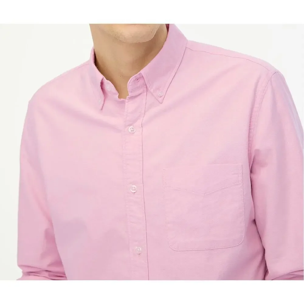 J. Crew Slim Flex Oxford Shirt Button Up Long Sleeve Resort Pink White NWT Large